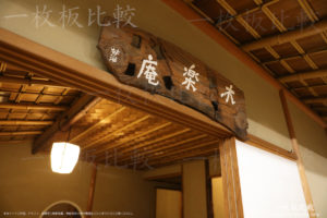 水車板で作られた茶室「木楽庵」の看板